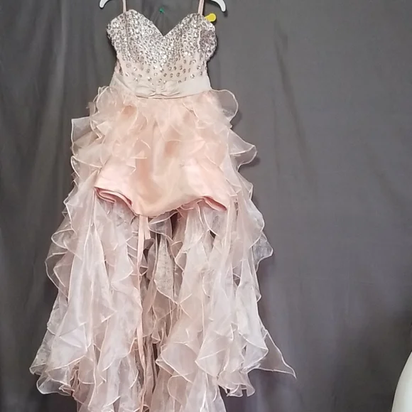 New! Strapless Spiral Ruffle Bling Prom Gown - Picture 3 of 8